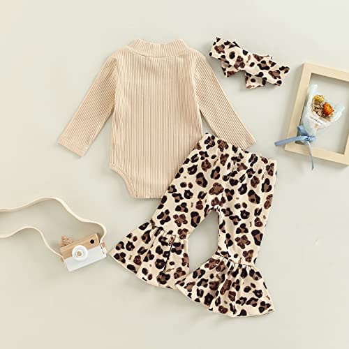 Newborn Baby Girl Clothes Infant Rib Frill Long Sleeve Romper Flared Pants Headband Set 3pcs Fall Winter Outfits (C- Beige- Mock Neck, 3-6 Months) from fhutpw