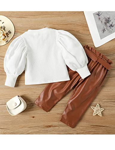 KANGKANG Toddler Fall Outfits 4t Girl Clothes Fall Toddler Girl Outfits Toddler Girl Sweatshirt Puff Sleeve Tops Pants 4-5T by 
