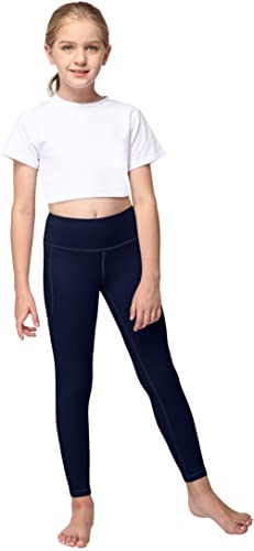 Yoga Active Leggings for Girls with 2 Pockets - Kids Workout Yoga Pants for Athletic Navy Blue from Aenlley