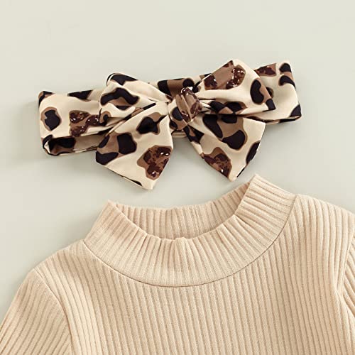 Newborn Baby Girl Clothes Infant Rib Frill Long Sleeve Romper Flared Pants Headband Set 3pcs Fall Winter Outfits (C- Beige- Mock Neck, 3-6 Months) from fhutpw