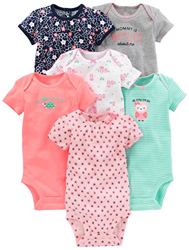 Simple Joys by Carter's Baby Girls 6-Pack Short-Sleeve Bodysuit, Pink/Mint, 3-6 Months by Simple Joys by Carter's