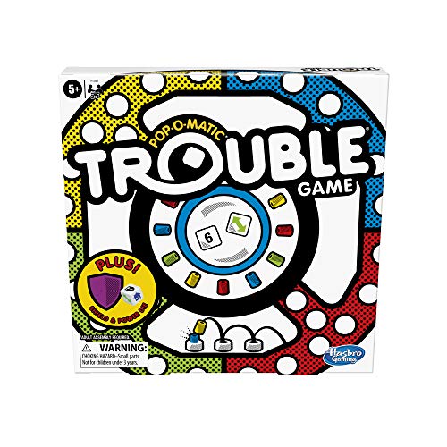 Trouble Board Game Includes Bonus Power Die and Shield, Game for Kids Ages 5 and Up, 2-4 Players (Amazon Exclusive) by Hasbro