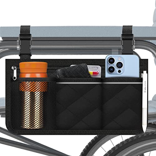 Wheelchair Accessories, Waterproof Wheelchair Bags to Hang on Side with Bright Line Black Storage Organizers for Home/Outdoor/Baby Cart (Black Side Upgraded Version) by mantian