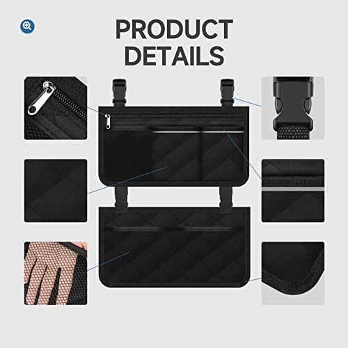 Wheelchair Accessories, Waterproof Wheelchair Bags to Hang on Side with Bright Line Black Storage Organizers for Home/Outdoor/Baby Cart (Black Side Upgraded Version) by mantian