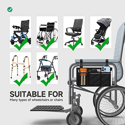 Wheelchair Accessories, Waterproof Wheelchair Bags to Hang on Side with Bright Line Black Storage Organizers for Home/Outdoor/Baby Cart (Black Side Upgraded Version) by mantian