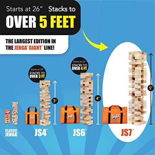Jenga Official Giant JS7 - Jumbo Large Size Stacks to Over 5 feet, Includes Heavy-Duty Carry Bag, Premium Hardwood Blocks, Splinter Resistant, Precision-Crafted Known Trusted Brand Game by Art's Ideas (RKG Inc dba Art's Ideas)