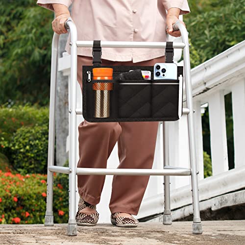 Wheelchair Accessories, Waterproof Wheelchair Bags to Hang on Side with Bright Line Black Storage Organizers for Home/Outdoor/Baby Cart (Black Side Upgraded Version) by mantian