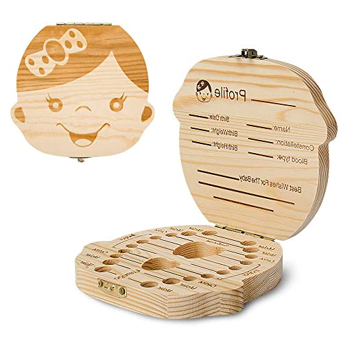 OMANI Tooth Box for Baby, First Tooth Fairy Keepsake Box, Wooden Teeth Box Tooth Saver, Teeth Storage for Lost Teeth Kids Gift (Girl) from OMANI