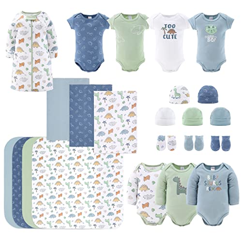 The Peanutshell Newborn Clothes & Accessories Set for Baby Boys - 23 Piece Layette Gift Set - Fits Newborn to 3 Months - Dinosaur by Farallon Brands