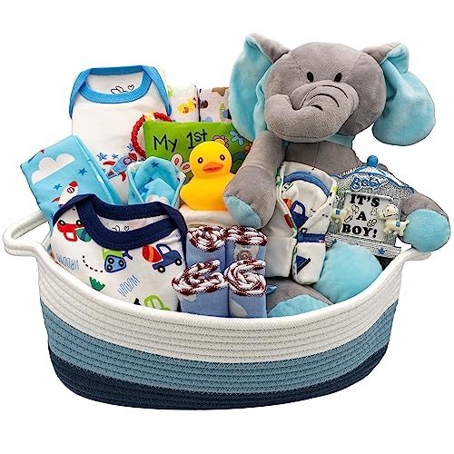 Nikkiâs Gift Baskets â Bundle of Joy Deluxe Baby Boy Gift Set with 21-Piece Newborn Essentials, Medium Baby Gift Basket Kit for Expecting Moms, Blue from Nikki's Gift Baskets