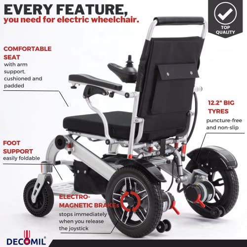 DECOMIL - Foldable Electric Wheelchairs, Electiric Powered Wheeelchair for Adults, Motorized Wheelchair with 2x250W Motors, Durable and Portable Wheelchair for Elders from DECOMIL LLC