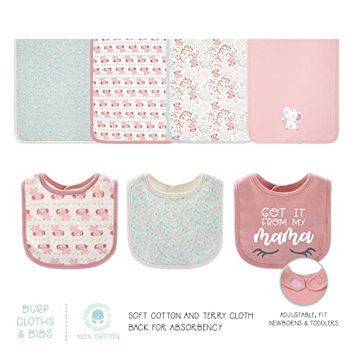 The Peanutshell Newborn Clothes & Accessories Set | 30 Piece Layette Gift Set | Fits Newborn to 3 Months | Pink Elephant & Floral by Farallon Brands