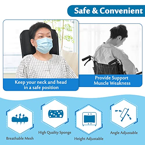 Wheelchair Headrest Neck Support Head Pillow Portable for Adults Travel Wheelchair Lightweight Padding Backrest Back Cushion Extension Headrest for Wheelchair Accessories (16-20" Universal - Black) from MYBOW