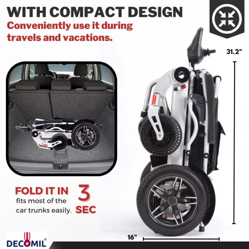 DECOMIL - Foldable Electric Wheelchairs, Electiric Powered Wheeelchair for Adults, Motorized Wheelchair with 2x250W Motors, Durable and Portable Wheelchair for Elders from DECOMIL LLC