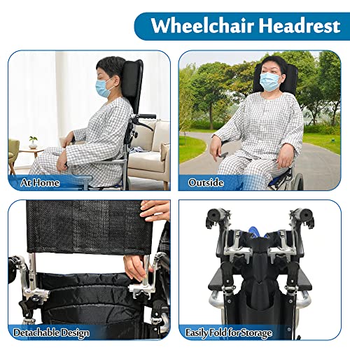 Wheelchair Headrest Neck Support Head Pillow Portable for Adults Travel Wheelchair Lightweight Padding Backrest Back Cushion Extension Headrest for Wheelchair Accessories (16-20" Universal - Black) from MYBOW