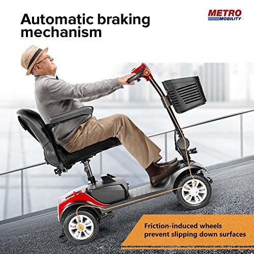 4 Wheel Travel Mobility Scooter for Senior - Electric Powered Mobile Wheelchair Device for Adult Elderly- Compact Scooter for Travel - Long Range Power Extended Battery w/Charger and Basket (Red) from iDFURLF