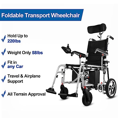 Broobey Lightweight Reclining Electric Wheelchairs for Adults and Seniors, Foldable Electric Power Wheelchair with Headrest and Backrest Multi-Angle Adjustment Support 220lbs from Broobey