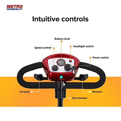 4 Wheel Travel Mobility Scooter for Senior - Electric Powered Mobile Wheelchair Device for Adult Elderly- Compact Scooter for Travel - Long Range Power Extended Battery w/Charger and Basket (Red) from iDFURLF