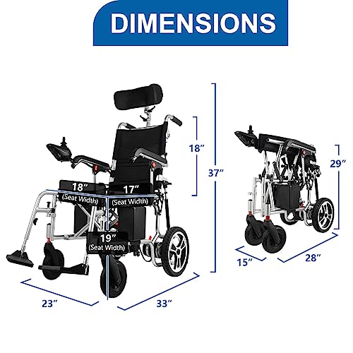 Broobey Lightweight Reclining Electric Wheelchairs for Adults and Seniors, Foldable Electric Power Wheelchair with Headrest and Backrest Multi-Angle Adjustment Support 220lbs from Broobey