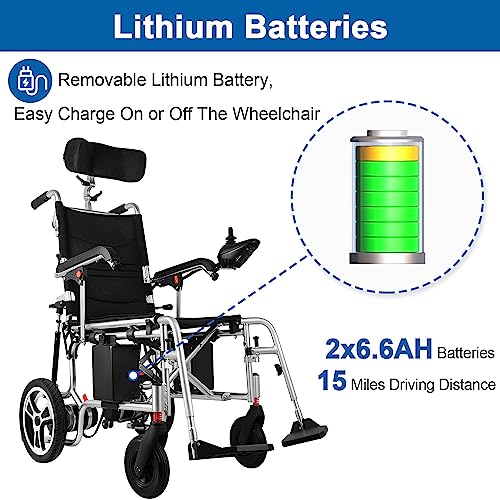 Broobey Lightweight Reclining Electric Wheelchairs for Adults and Seniors, Foldable Electric Power Wheelchair with Headrest and Backrest Multi-Angle Adjustment Support 220lbs from Broobey