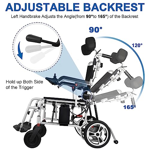Broobey Lightweight Reclining Electric Wheelchairs for Adults and Seniors, Foldable Electric Power Wheelchair with Headrest and Backrest Multi-Angle Adjustment Support 220lbs from Broobey