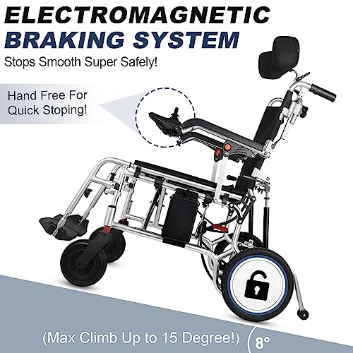 Broobey Lightweight Reclining Electric Wheelchairs for Adults and Seniors, Foldable Electric Power Wheelchair with Headrest and Backrest Multi-Angle Adjustment Support 220lbs from Broobey