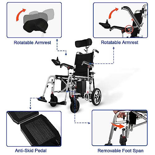 Broobey Lightweight Reclining Electric Wheelchairs for Adults and Seniors, Foldable Electric Power Wheelchair with Headrest and Backrest Multi-Angle Adjustment Support 220lbs from Broobey