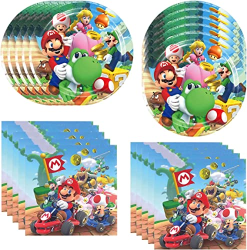 40Pack Mario Brother birthday Party Supplies include 20 plates, 20 napkins for the Mario Brother party decoration by CEAEIS