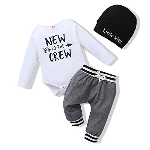 Newborn Baby Boy Clothes Long Sleeve Romper Outfits Set New to The Crew Outfits Baby Boy Clothes 0-3 Months by 
