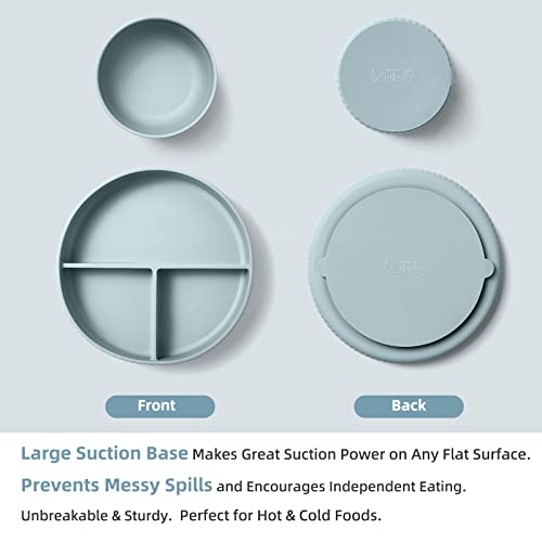 Baby Led Weaning Supplies - CSFICTS Baby Feeding Set - Silicone Suction Bowls, Divided Plates, Straw Sippy Cup - Toddler Self Feeding Eating Utensils Dishes Set with Bibs, Spoons, Fork - 6 Months by Shenzhen Ruidasen Technology Co., Ltd.