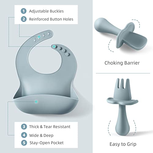 Baby Led Weaning Supplies - CSFICTS Baby Feeding Set - Silicone Suction Bowls, Divided Plates, Straw Sippy Cup - Toddler Self Feeding Eating Utensils Dishes Set with Bibs, Spoons, Fork - 6 Months by Shenzhen Ruidasen Technology Co., Ltd.