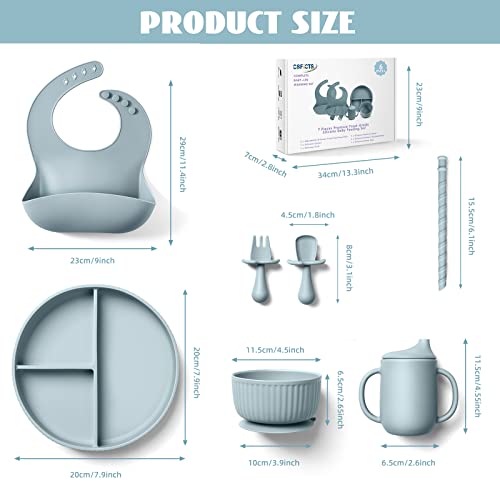Baby Led Weaning Supplies - CSFICTS Baby Feeding Set - Silicone Suction Bowls, Divided Plates, Straw Sippy Cup - Toddler Self Feeding Eating Utensils Dishes Set with Bibs, Spoons, Fork - 6 Months by Shenzhen Ruidasen Technology Co., Ltd.