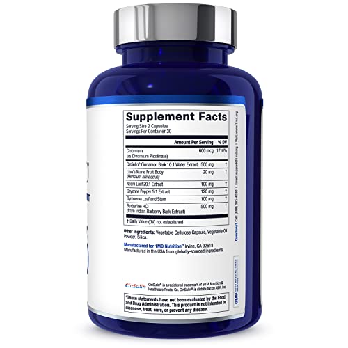 1MD Nutrition GlucoseMD - with Patented Cinnamon Extract, Chromium, Berberine | 60 Capsules (2-Pack) from 1MD Nutrition