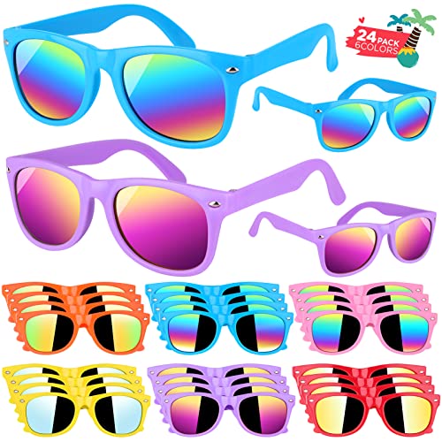 GINMIC Kids sunglasses bulk, Kids Sunglasses Party Favor, 24Pack Neon Sunglasses with UV400 Protection for Kids, Boys and Girls Age 3-8, Goody Bag Favors, Great Gift for Pool, Birthday Party Supplies by GINMIC
