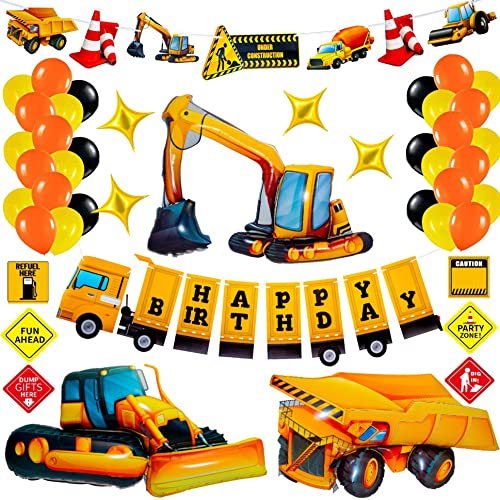 Construction Birthday Party Supplies Set Construction Party Decorations Kits Dump Truck Party Pack for Kids with Dump Truck Balloon Excavator Balloon and Bulldozer Balloon for Boys Birthday Party Decorations by CapriValley