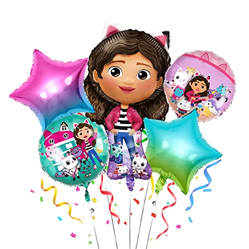 5 PCS Aluminum Foil Helium Balloons | Girls Cat Party Supplies | Birthday Party Decorations & Supplies | Cartoon Style Birthday Party Balloons | Dollhouse Doll Decor by BUNNY&BEAR