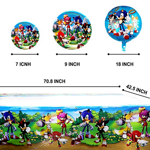 Sonic Theme Birthday Party Supplies-Hedgehog Sonic Party Supplies for Kids with Banner,Plates,Cups,Napkins,Tableware,Hanging Swirl Decorations,Ballons for 16 Guest from AMTIOPS