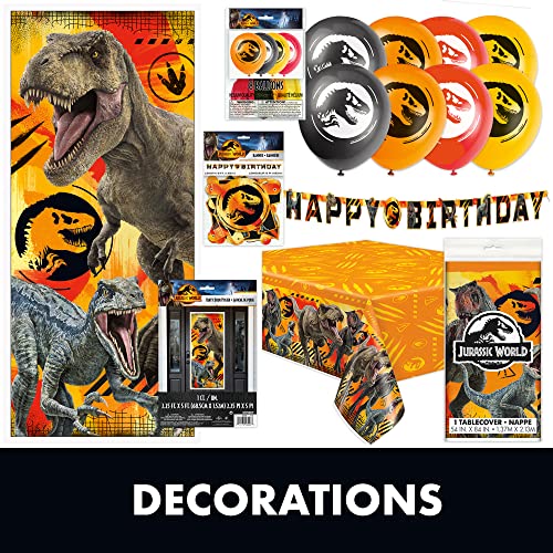 Unique Jurassic World Birthday Party Supplies | Jurassic Park Birthday Party Supplies | Jurassic World Party Supplies Decorations | Door Poster Backdrop, Balloons, Banner, Tablecloth, Plates, Napkins, Forks, Button | Serves 16 Guests from Unique
