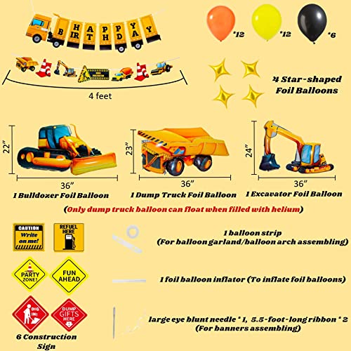 Construction Birthday Party Supplies Set Construction Party Decorations Kits Dump Truck Party Pack for Kids with Dump Truck Balloon Excavator Balloon and Bulldozer Balloon for Boys Birthday Party Decorations by CapriValley