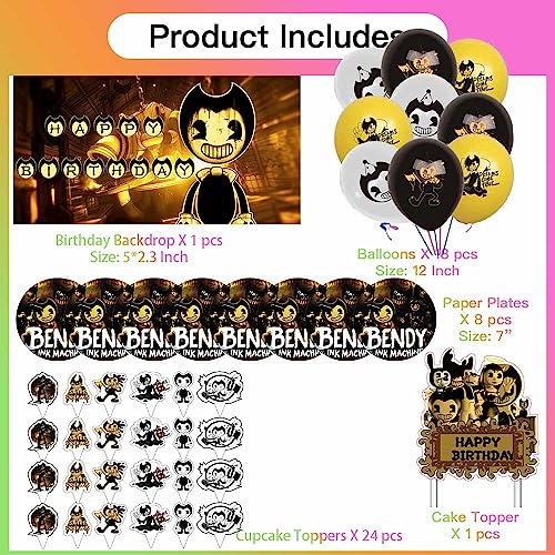 Bendy And The Ink Machine Party Supplies Decorations Cake Topper Birthday Backdrop Background Decor by SAOWN