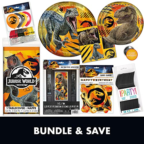 Unique Jurassic World Birthday Party Supplies | Jurassic Park Birthday Party Supplies | Jurassic World Party Supplies Decorations | Door Poster Backdrop, Balloons, Banner, Tablecloth, Plates, Napkins, Forks, Button | Serves 16 Guests from Unique