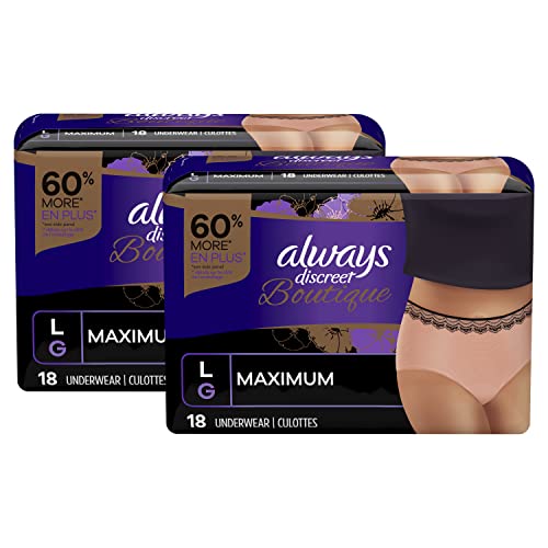 Always Discreet Boutique Incontinence & Postpartum Incontinence Underwear for Women, Large, 36 Count, FSA HSA Eligible, Maximum Protection, Disposable (18 Count, Pack of 2 - 36 Count Total) from Procter & Gamble - HABA Hub