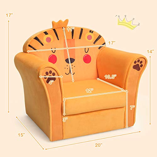 Costzon Kids Sofa, Children Armrest Chair with Pattern, Toddler Furniture w/Sturdy Wood Construction for Boys & Girls, Armrest Couch for Preschool Children, Lightweight Children Sofa Chair (Lion) by Costzon
