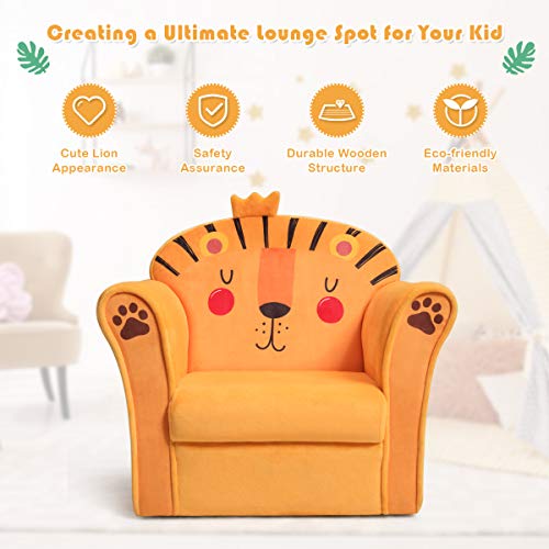 Costzon Kids Sofa, Children Armrest Chair with Pattern, Toddler Furniture w/Sturdy Wood Construction for Boys & Girls, Armrest Couch for Preschool Children, Lightweight Children Sofa Chair (Lion) by Costzon