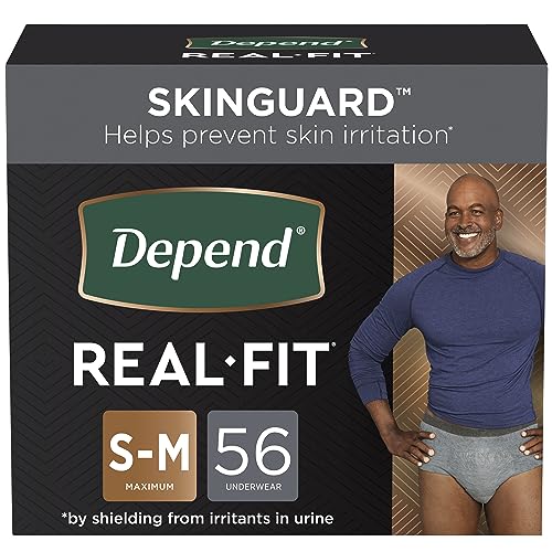 Depend Real Fit Incontinence Underwear for Men, Maximum Absorbency, Disposable, Small/Medium, Grey, 56 Count (Packaging May Vary) from Kimberly-Clark Corp.