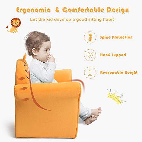 Costzon Kids Sofa, Children Armrest Chair with Pattern, Toddler Furniture w/Sturdy Wood Construction for Boys & Girls, Armrest Couch for Preschool Children, Lightweight Children Sofa Chair (Lion) by Costzon