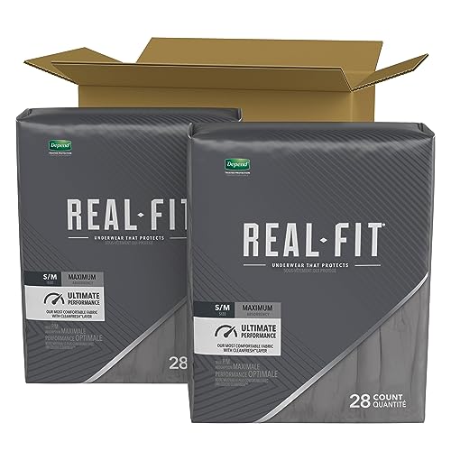 Depend Real Fit Incontinence Underwear for Men, Maximum Absorbency, Disposable, Small/Medium, Grey, 56 Count (Packaging May Vary) from Kimberly-Clark Corp.