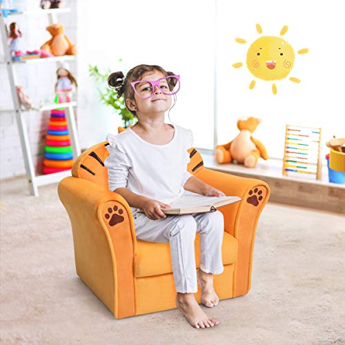 Costzon Kids Sofa, Children Armrest Chair with Pattern, Toddler Furniture w/Sturdy Wood Construction for Boys & Girls, Armrest Couch for Preschool Children, Lightweight Children Sofa Chair (Lion) by Costzon