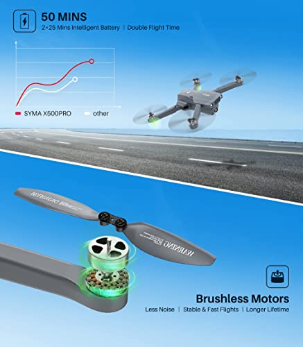 SYMA X500Pro GPS Drones with 4K UHD Camera for Adults, RC Quadcopter with 50 Minutes Flight Time, Brushless Motor, 5G FPV Transmission, Follow Me, Auto Return Home, Included Carrying Bag from SYMA