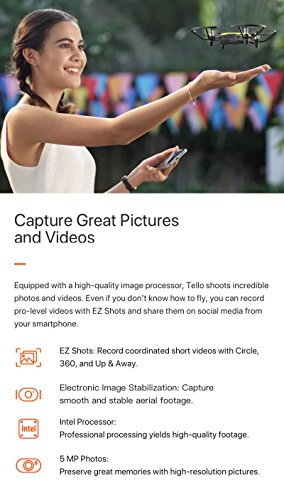 Tello Quadcopter Drone with HD Camera and VR,Powered by DJI Technology and Intel Processor,Coding Education,DIY Accessories,Throw and Fly (Without Controller) from DJI